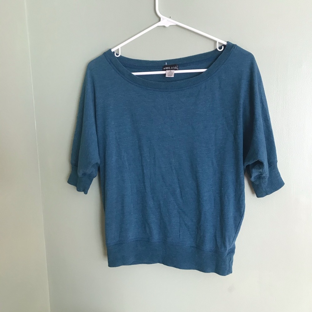 Wide neck teal top